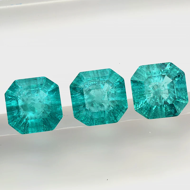 Paraiba YAG Crushed Ice Cotton Cut Loose Gemstone Asscher Shape Yttrium Aluminum Garnet Raw Stone for Handmade Jewelry Making