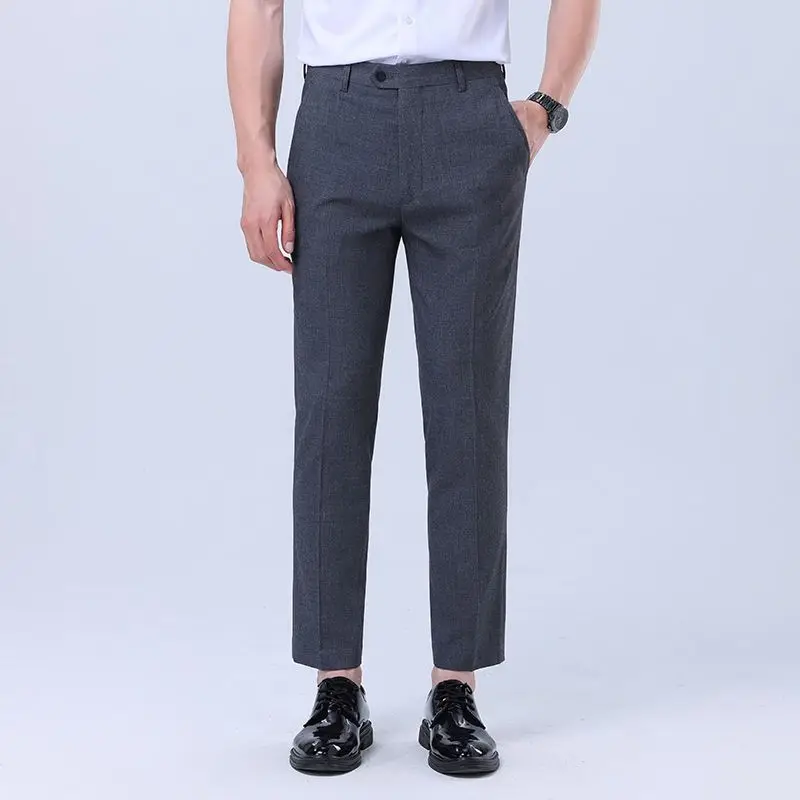 

Men's Trousers Autumn Straight Stretch Elastic Non-iron Workwear Business Slim Casual Nine-point Trousers