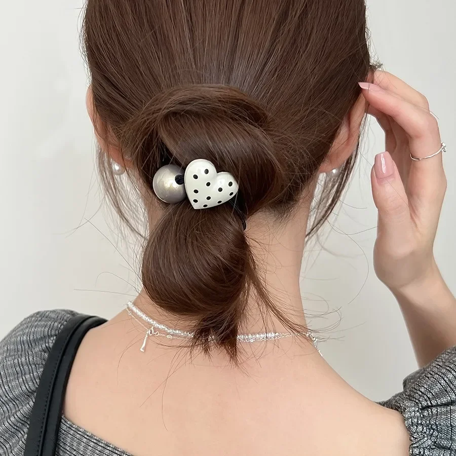 

Polka Dot Heart Elastic Hair Tie Strong Stretchy Durable For High Ponytail Women Daily Soft Comfortable Non Slip