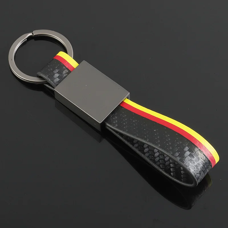 Carbon Fiber Leather Car Alloy Keychain Styling Germany Italy flag Keyrings Auto Accessories Men Key Chain Rings Gifts
