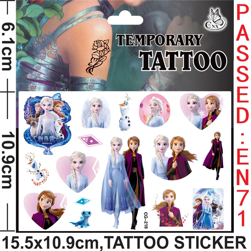 Disney Anime Frozen Elsa Tattoo Stickers Kawaii Disney Princess Anna Stickers Cartoon Children Tattoo Stickers Toys Kids Gifts