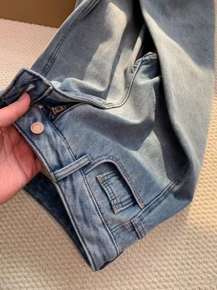 حجم كبير Fce اصطف الدينيم الجينز المرأة عالية الخصر بنطال ذو قصة أرجل واسعة Thiened فضفاضة تناسب الأمريكية خمر Sle الخريف الشتاء #3