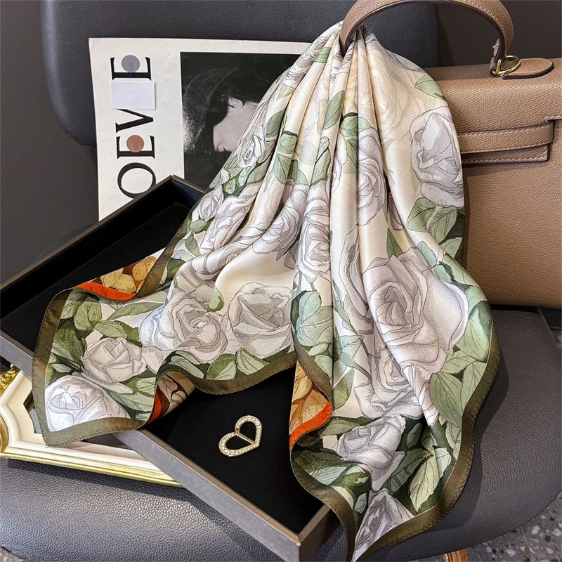 

14mm 100% Twill Silk Square Scarf for Women 65cm Neck Tie Neckerchief Double side Female Foulard Headband Hijab Shawl Bandana