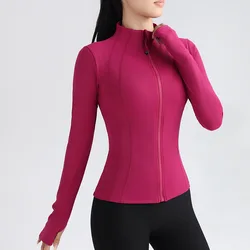 Ladies sport fitness zipper long sleeve jacket wearing standing collar yoga running shapecoat