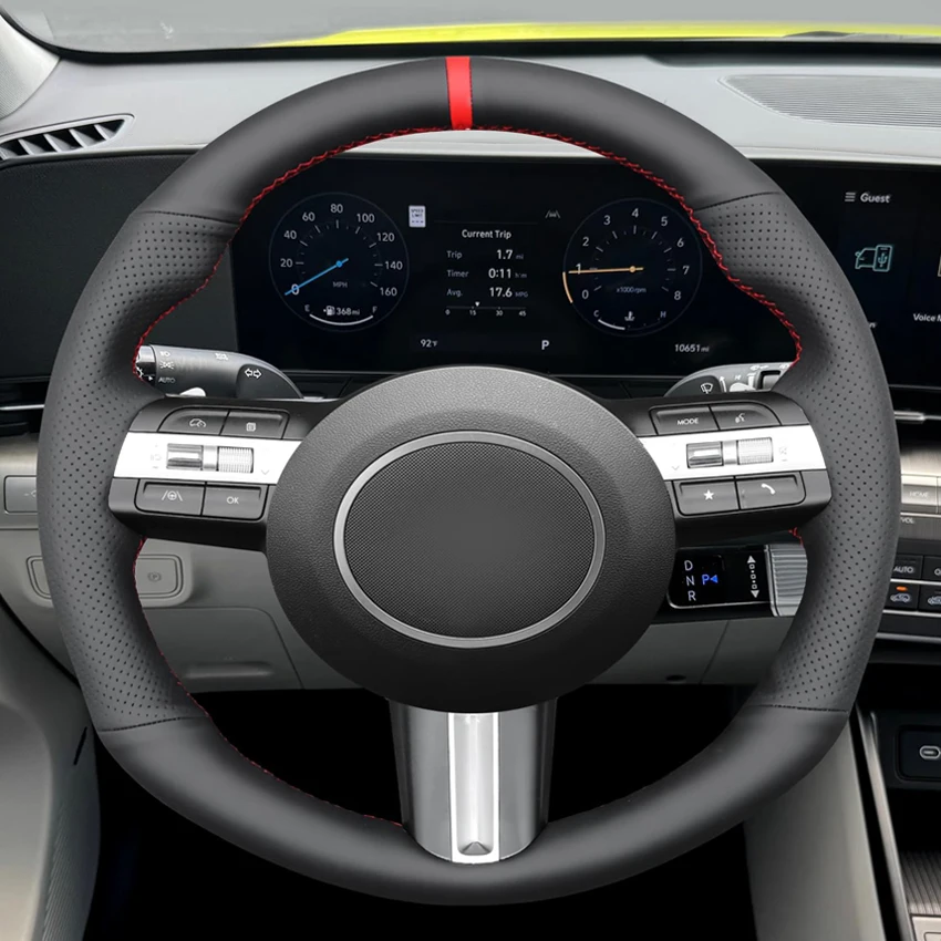 Black Faux Leather Car Steering Wheel Cover for Hyundai Sonata Kona Tucson 2023 2024 2025