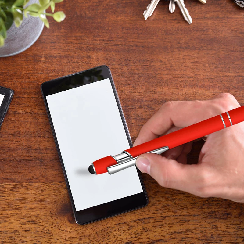 Multifuncional Metal Caneta Esferográfica, Touch Screen Stylus, Revestida De Borracha, 1 a 100Pcs