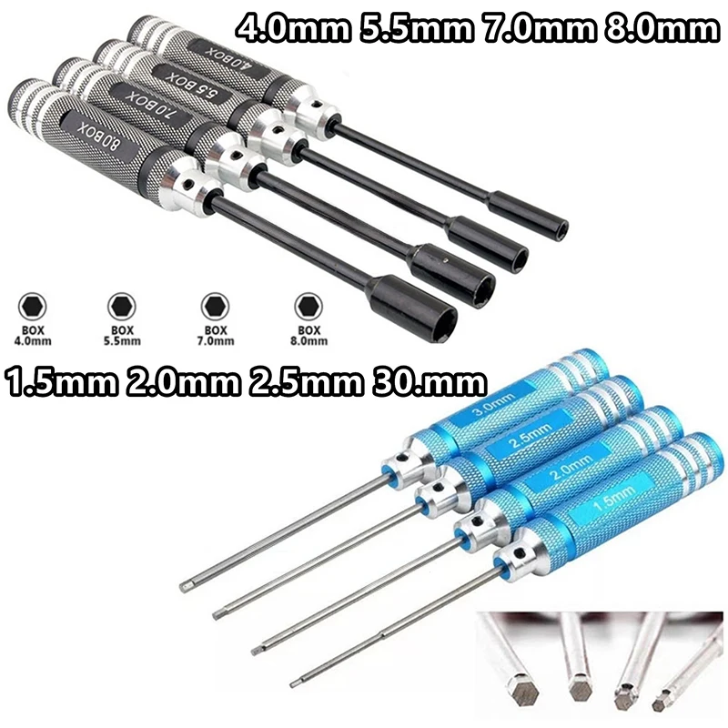 Juego de destornilladores hexagonales de titanio, 4 Uds., 1,5/2,0/2,5/3,0mm, acero endurecido para coche/helicóptero/barco RC, herramientas de reparación duraderas