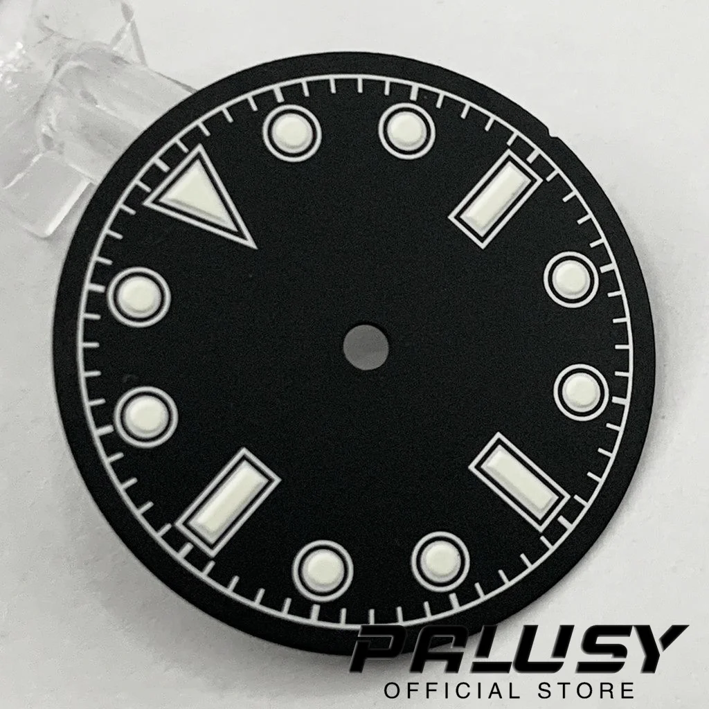 28.5mm NH35 Black Watch Dial Suitable For 3.0 O'clock and 3.8 O'clock Case Crown Luminous For NH35 4R35 Movement Watch Faces