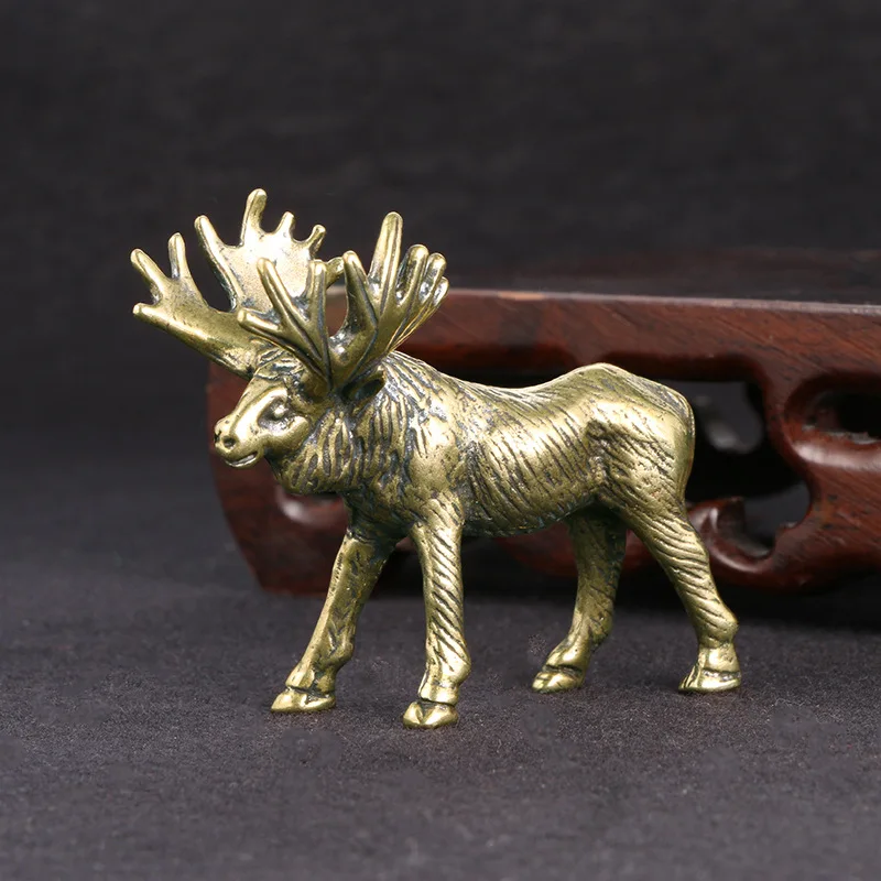 Solid Brass Elk Figurines Retro Animal Moose Small Statue Desk Ornament Tea Pet Table Decorations Crafts Accessories Child Gifts