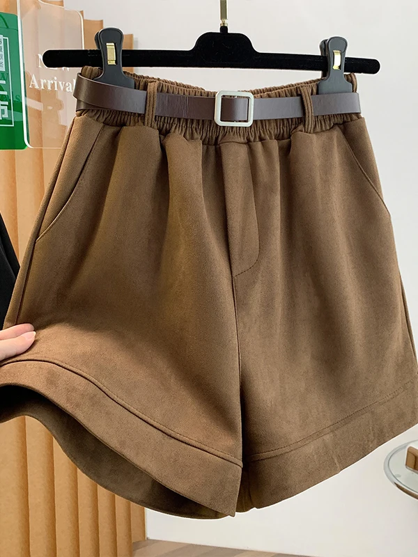 High Waist Deer Skin Velvet Boot Pants Women's Casual Wide Leg Shorts Matching Long Boots Autumn Winter Fashion Ladies' Pants