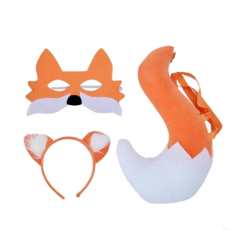 

B95F Long Foxes Tail Ears Headband Tail and Ears Set Furry Tail Ear Headband Hair Hoop Faux Tail Set