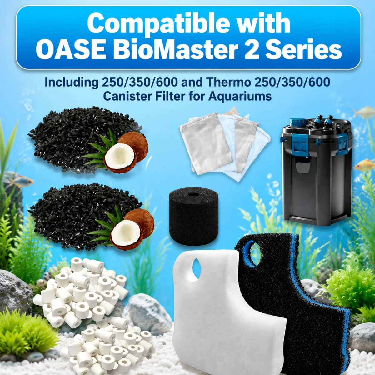 22pcs Filter Media Set Replacement for OASE BioMaster 2 250/350/600 Thermo 250 / 350 / 600 External Canister Aquarium Filters