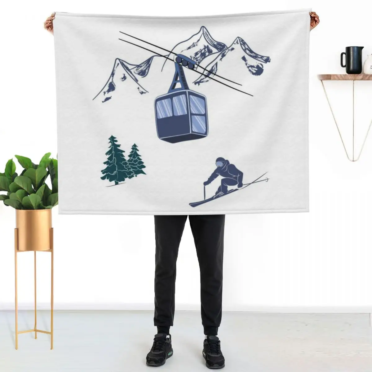 Ski Lift Resort Winter Sports Scene Throw Blanket Luxury St Soft Warm Sofas Bed linens Blankets