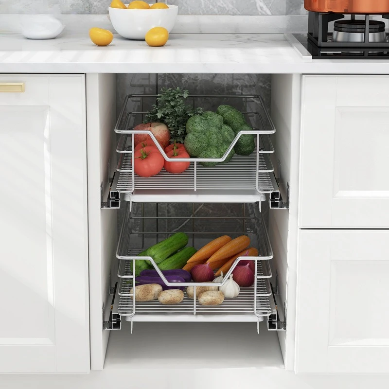 Shallow basket 350 deep 400 fruit and vegetable basket 304 stainless steel 450 cabinet 500 pot basket kitchen free shipping