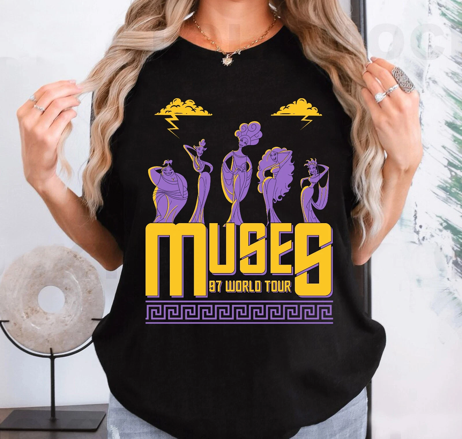 Camiseta vintage de la gira mundial de Disney Hercules Muse '97 para hombres, mujeres y niños, ropa de calle de algodón para todas las estaciones, top harajuku