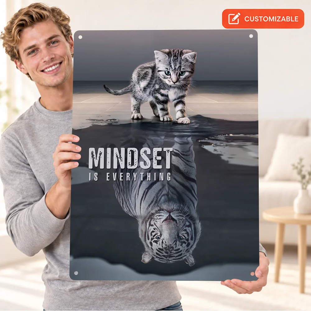 Mindset Is Everything Quote Textured Metal Poster Retro Bold Design Bedroom Wall Art Personalized Aluminum Sign Collector Gift