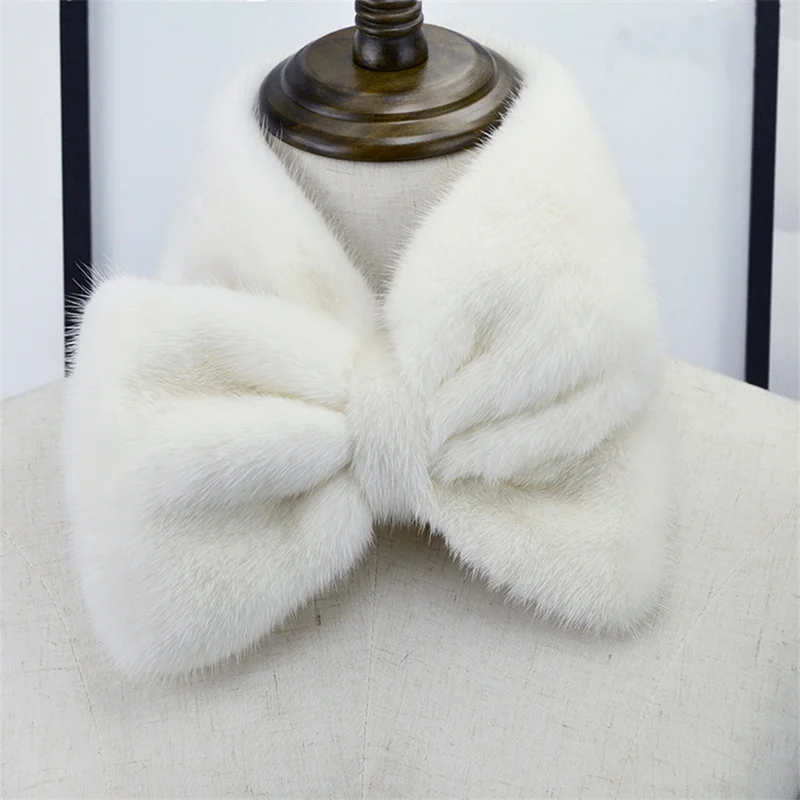 Premium Women's Fur Scarf Winter Natural Mink Warm Bowknot Plush Scarf Luxury Real Fur High End Soft Thickened Warm Scarf