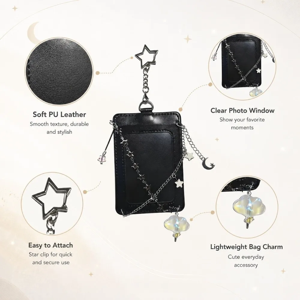 Portable PU Leather Photocard Holder Star Chain Decor Y2K Y2K Card Holder Card Cover Kpop Fans