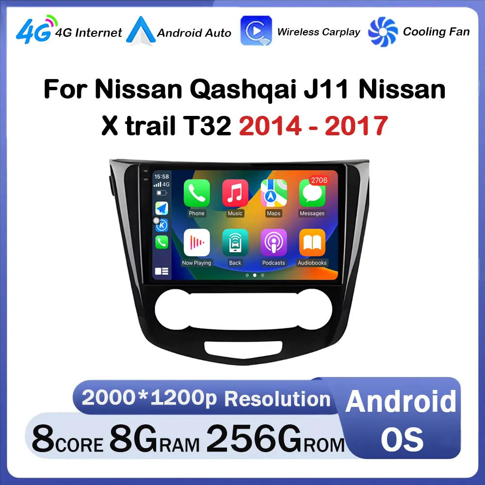 

for Nissan Qashqai J11 Nissan X trail T32 2014 - 2017 Android Auto Wireless CarPlay Car Radio Multimedia Player GPS Navigation