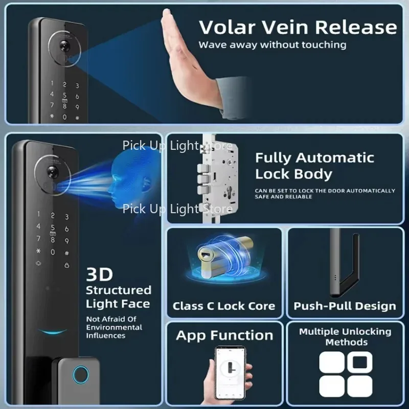 الأمن السكني بصمة الإصبع الإلكترونية كلمة المرور الرقمية 3D التعرف على الوجه قفل الباب الذكي التلقائي مع #4