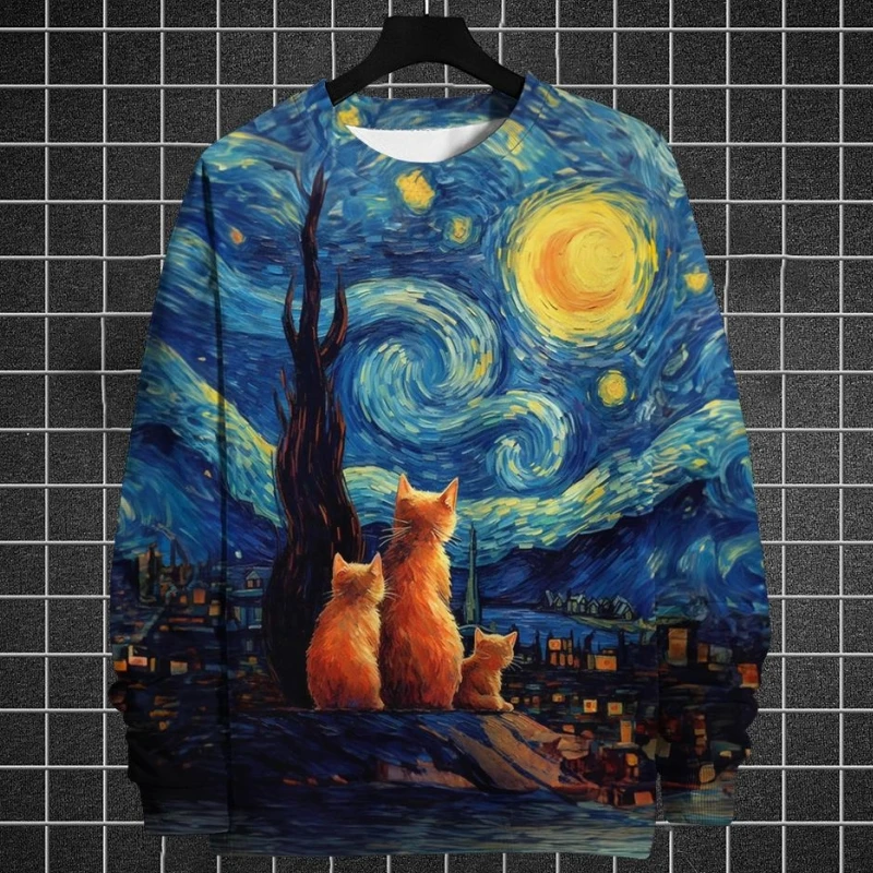 Animal Sweatshirts For Men Long Sleeve T-Shirt Tops 3d Oil Paint Animal Print Sweatshirt Pullover Loose Oversized Men Clothing