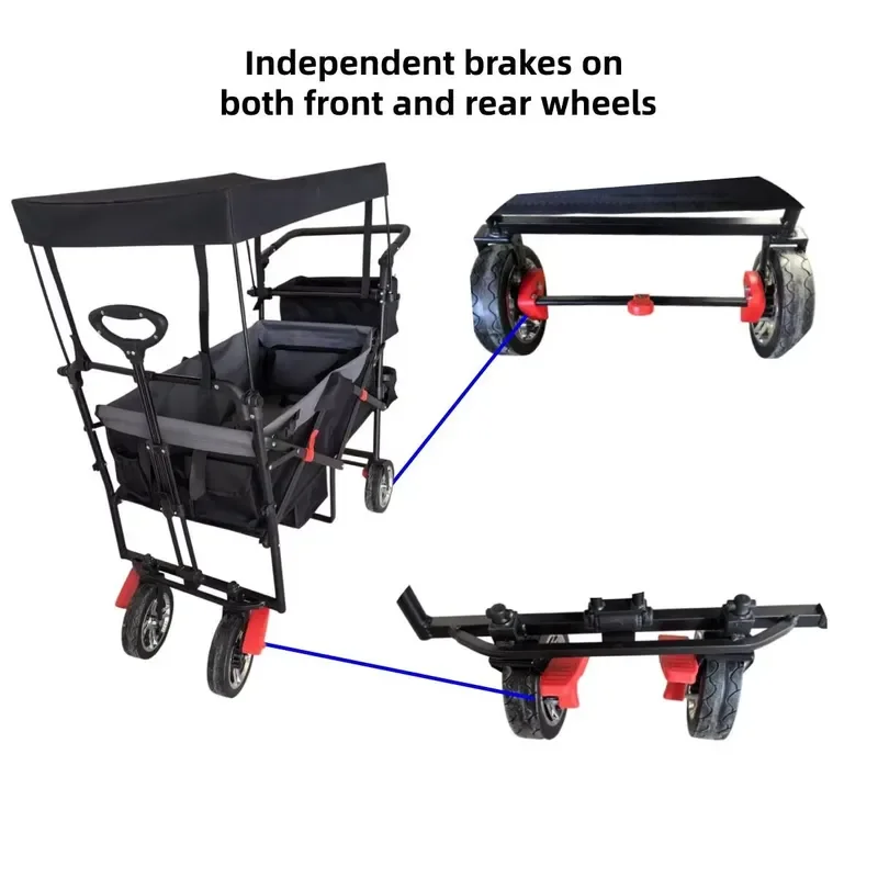 High Quality Customizable Four Wheel Foldable Platform Utility Trolley Wagon 100kg OEM Kids Stroller Shopping Storage