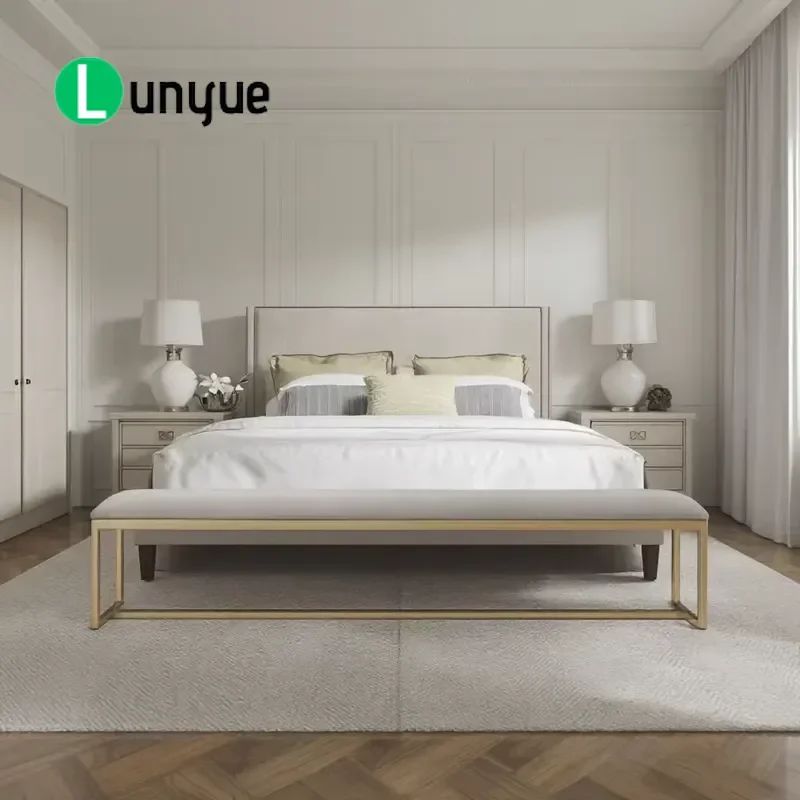 Luxury American Modern Steel Base Fabric Bed Stool Bedroom Furniture Durable Comfortable Home Decor