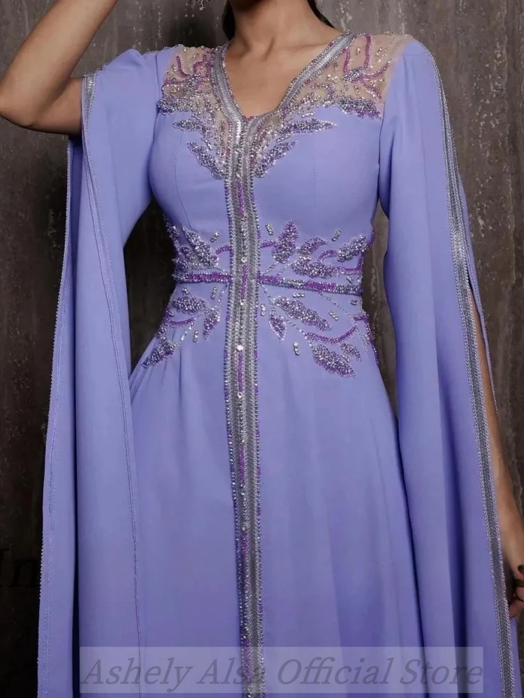 Customized Lilac Prom Dresses V Neck Long Sleeve Beads Women Evening Formal Occasion Dress Wedding Party 2024 robes de soirée