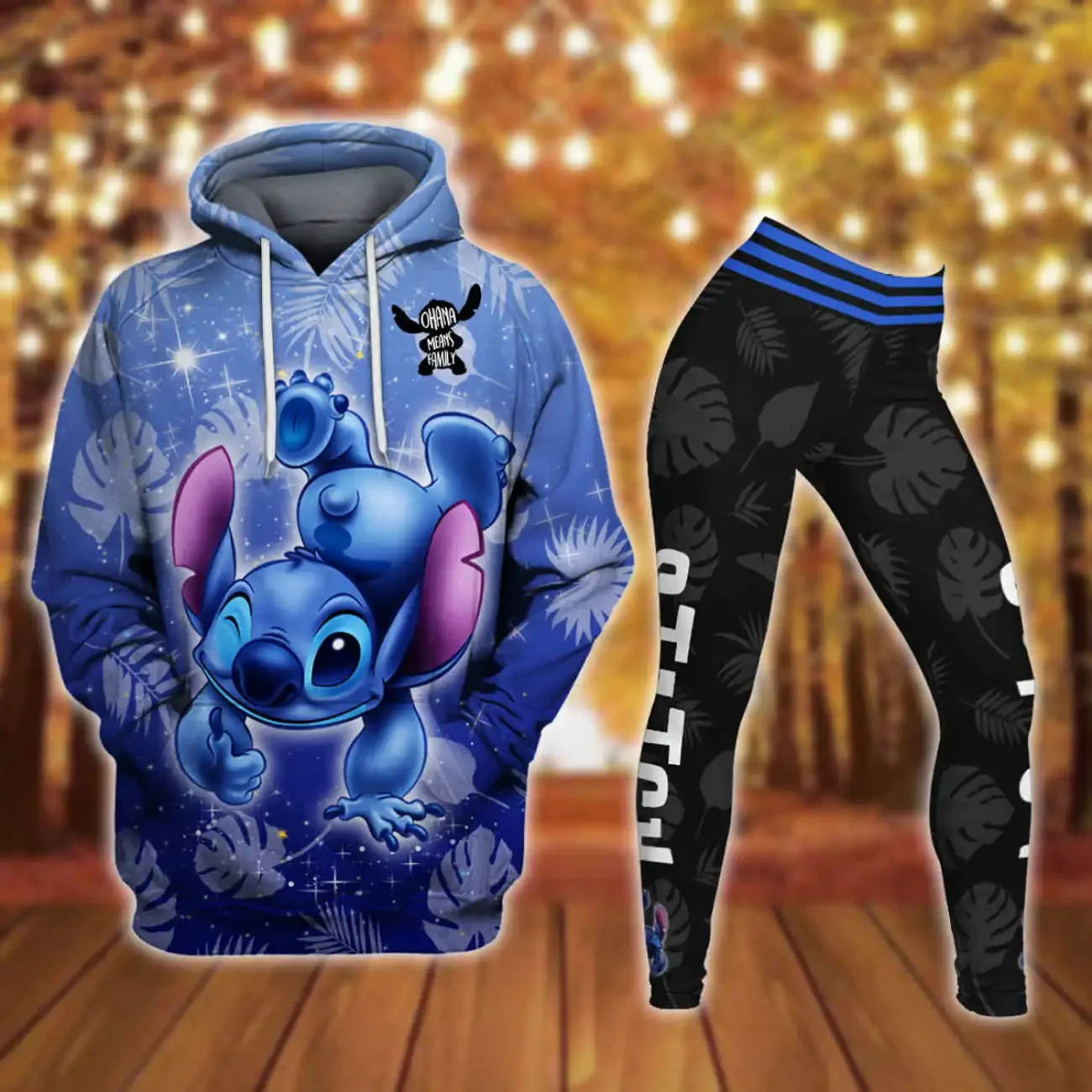 Disney Stitch 3D Hoodie and Leggings Set Women's Casual Stitch Yoga Pants Suit Disney Yoga Hoodie Leggings Fashion Tracksuit Set