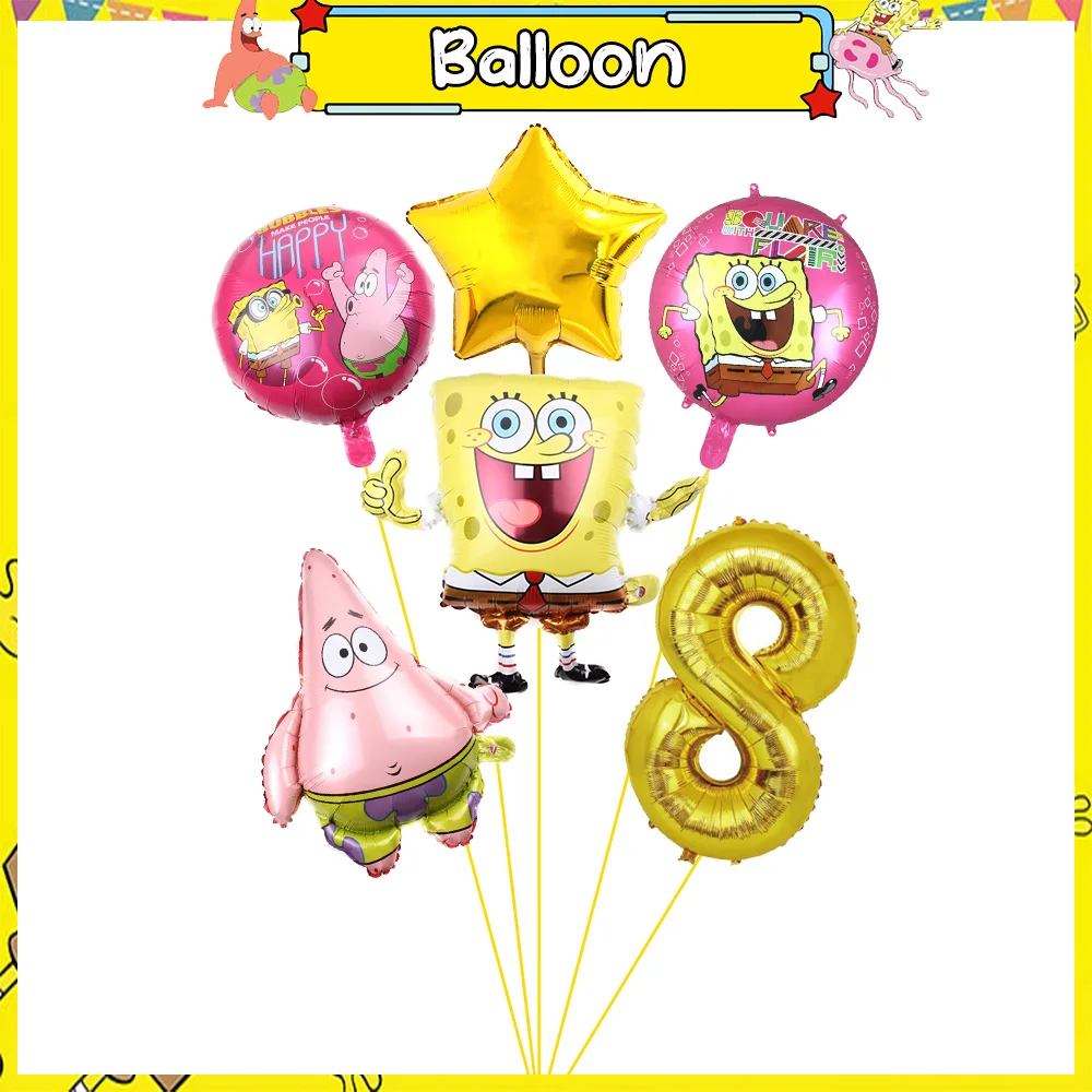 Sponge-Bobs Theme Cartoon Birthday Balloon Party Decoration Plate Cups Napkin Topper Tablecloth Kids Birthday Banner Baby Shower view 4