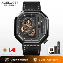 AGELOCER Original Racing Watch Men's Square Luminous Skeleton Automatic Mechanical Watch Birthday Gift for Men