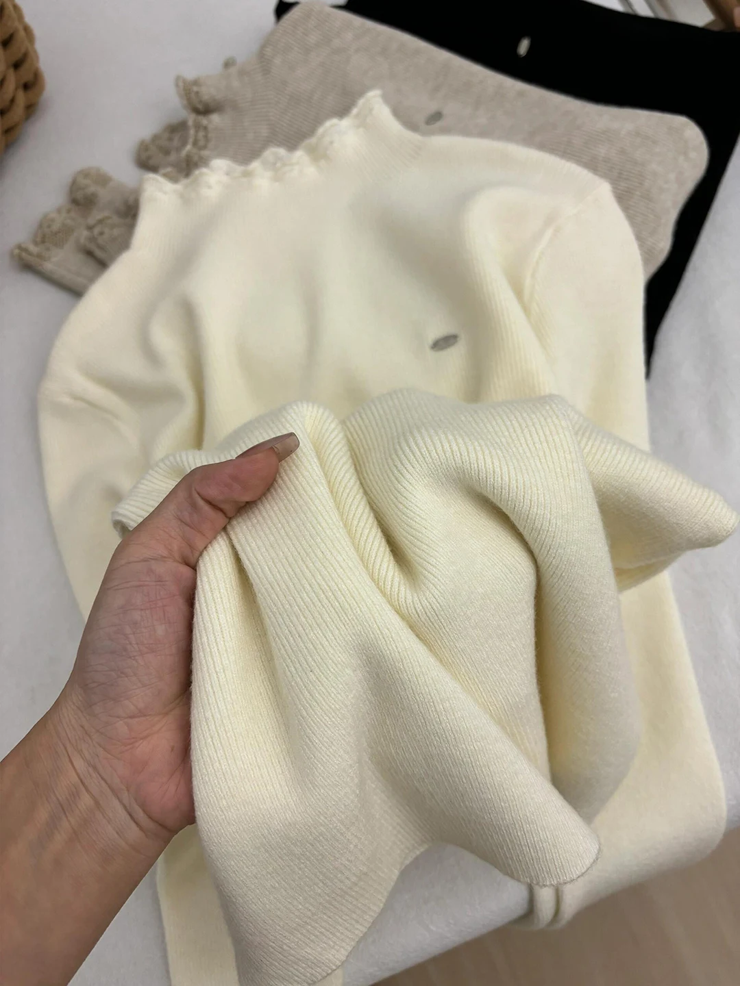 المرأة f-الياقة العالية طويلة Sve محبوك أعلى إيرليت الدانتيل تقليم طبقات قاعدة irt الكورية Sle الخريف الشتاء Faion #4