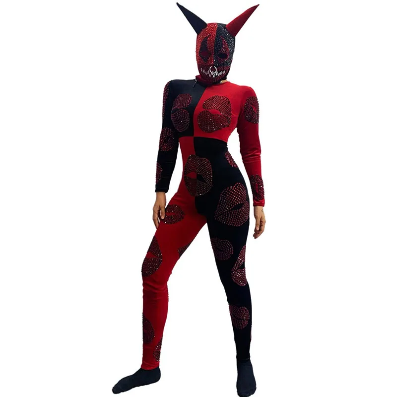 Gogo Show Dance Outfit Black Red Bodysuit Women Stage Costumes Carnival Festival Party Rave Clothing Nightclub Dancewear VDL4150