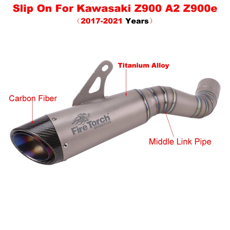 Slip On For Kawasaki Z900 A2 Z900e 2017 - 2021 Motorcycle GP Racing Ttainium Alloy Exhaust Escape Link Pipe Muffler No DB Killer