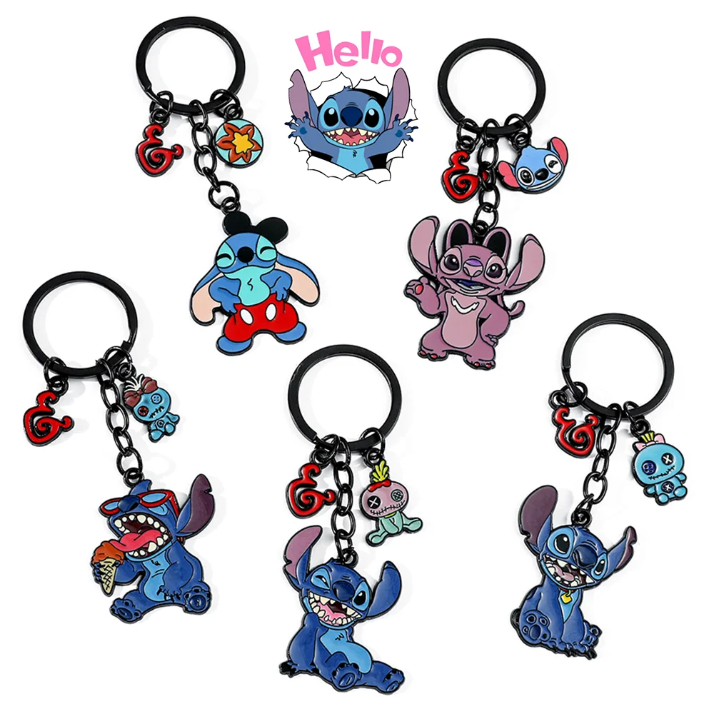 

Anime Lilo & Stitch Keychain Cartoon Figure Stitch Angel Badge Pendant Keyring Car Backpack Key Holder Cute Jewelry Accessories