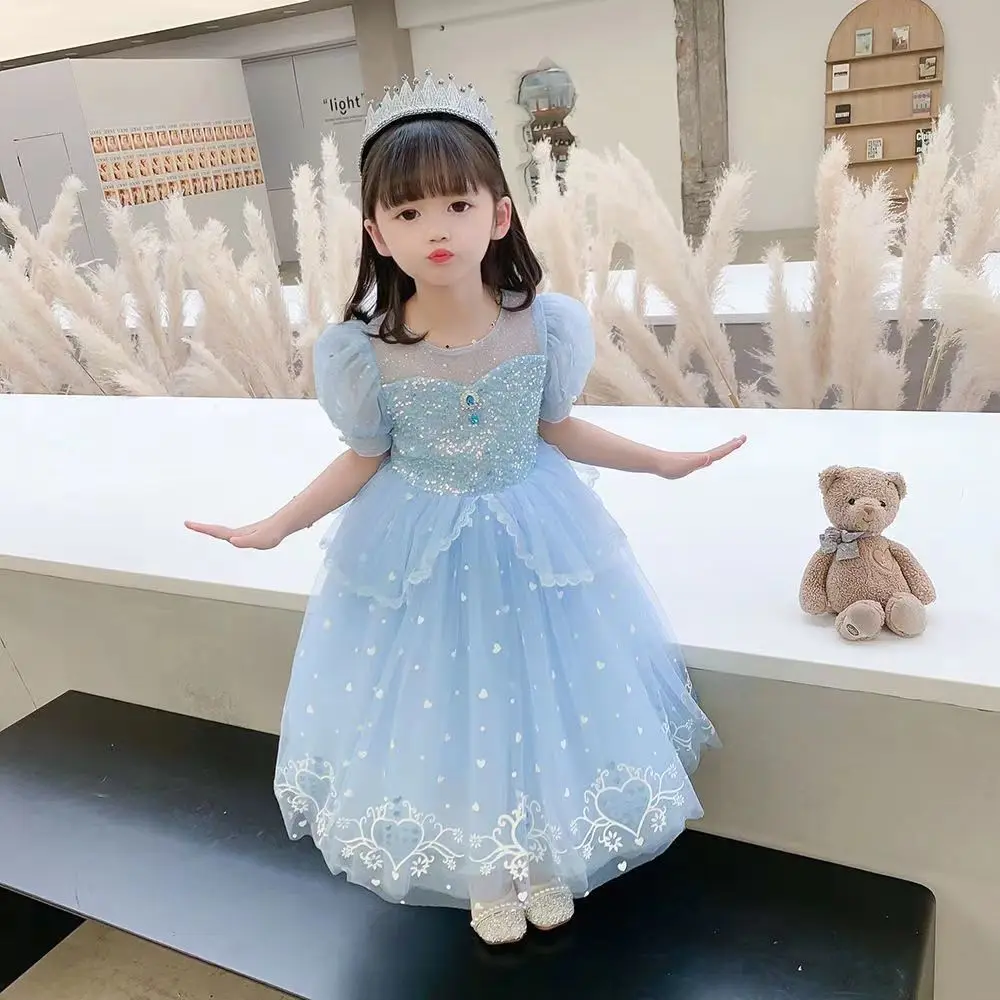 Girls Casual Dresses Girls Princess Dress New Sheer Tulle Party Gown for Kids Children's Day Performance Dress with Sparkle