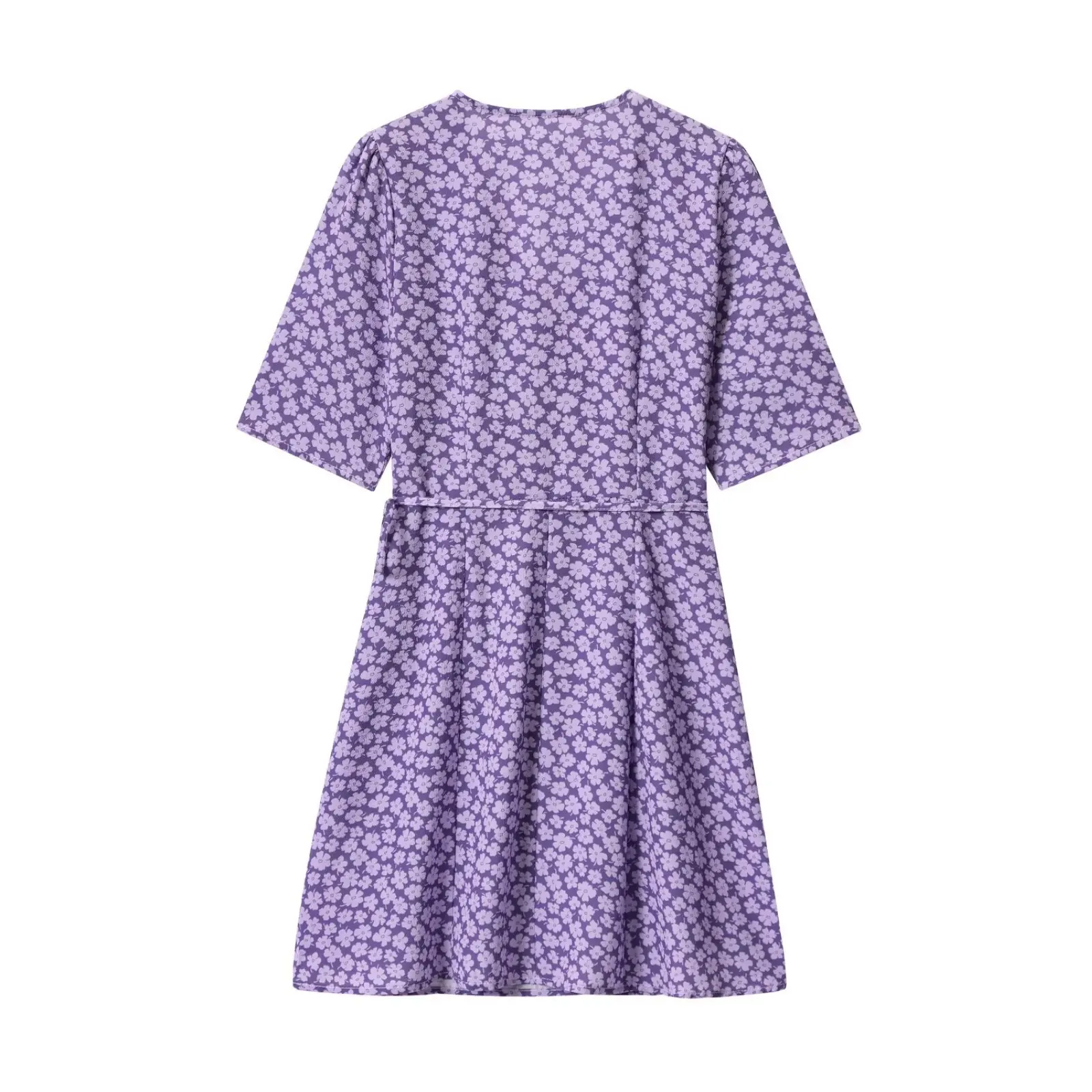 ผู้หญิงพิมพ์ลายดอกไม้ชุดมินิ LACE-up หลวม V คอสั้นแขนกลางเอว Elegant A-Line Dress ฤดูร้อนสไตล์รีสอร์ทชุด