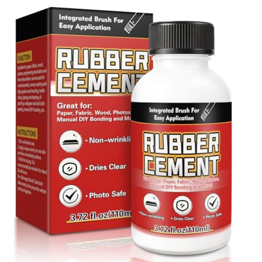 Rubber Cement Rubber Contact Cement Glue with Brush Dry Clear Cement Glue for Crafts Wrinkle-Free Paper Cement Water-Resistant