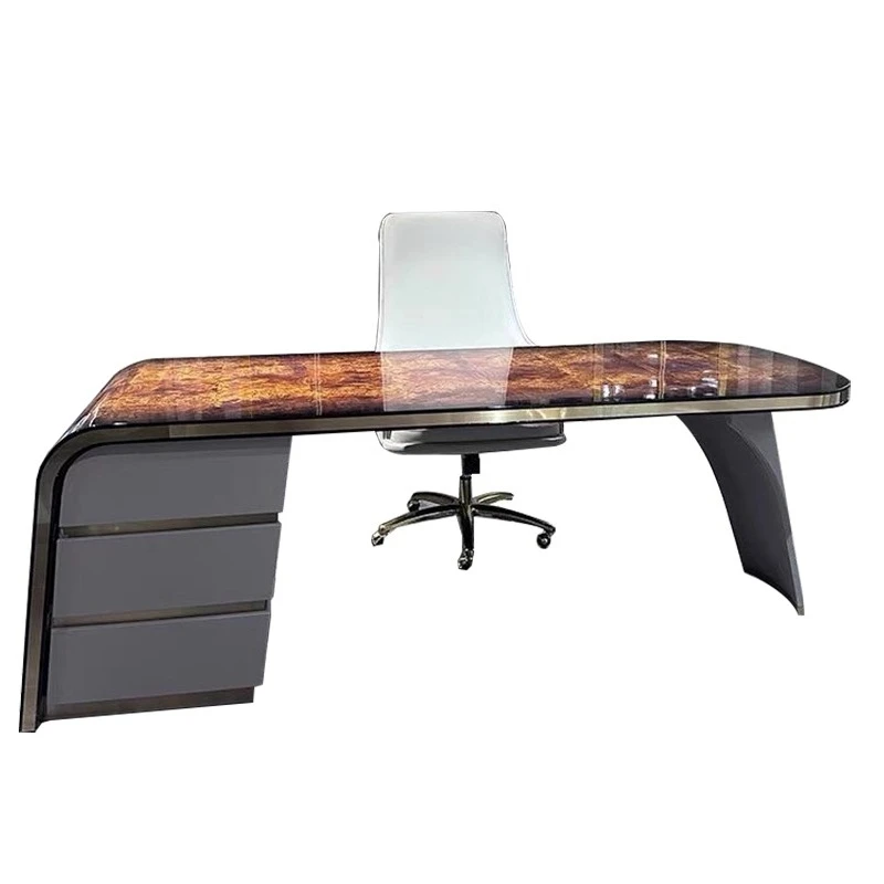 

Italian light luxury style, desk, president's desk, tree tumor pattern piano paint desk