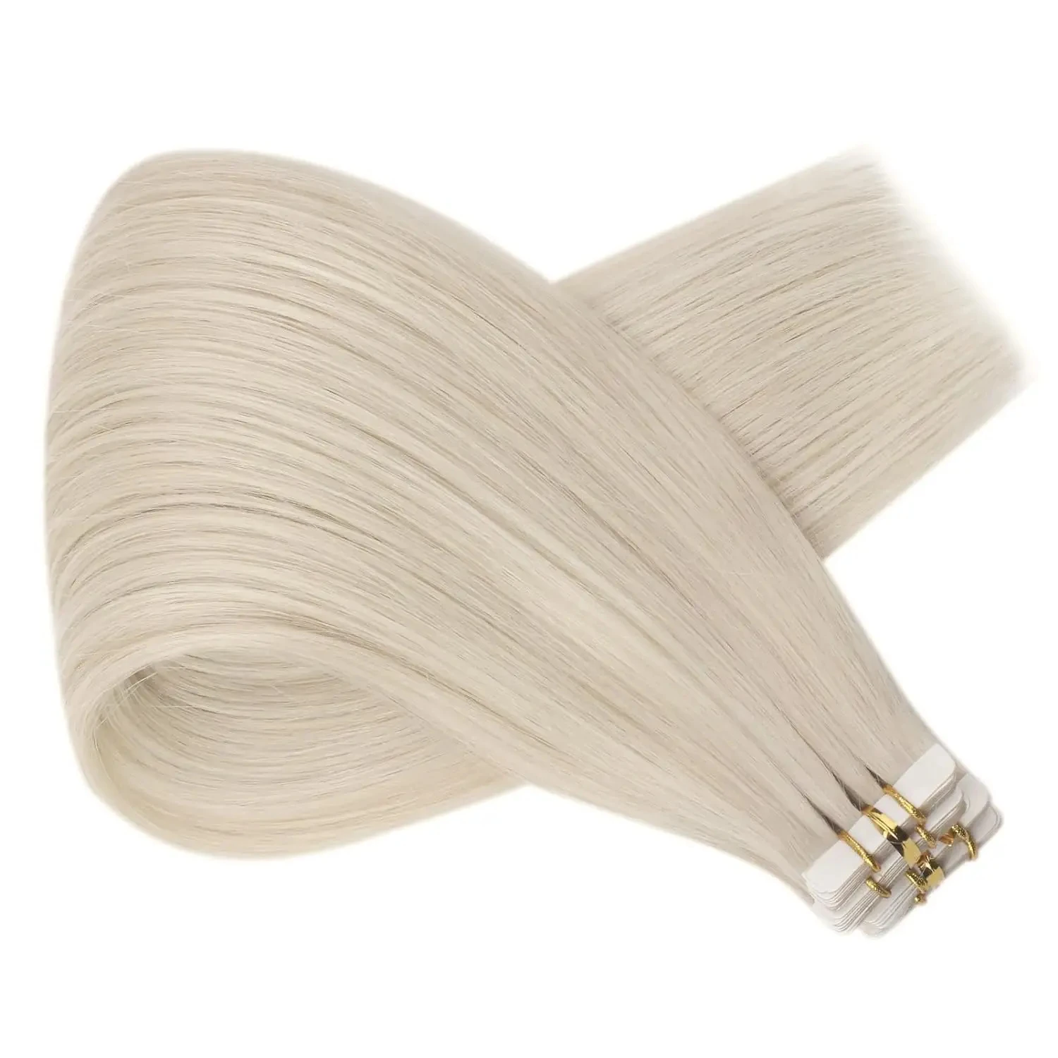 Extensiones de cabello con cinta, cabello humano Real, cabello Remy de un solo donante, cintas invisibles naturales de PU sin costuras, rubio platino blanco 60