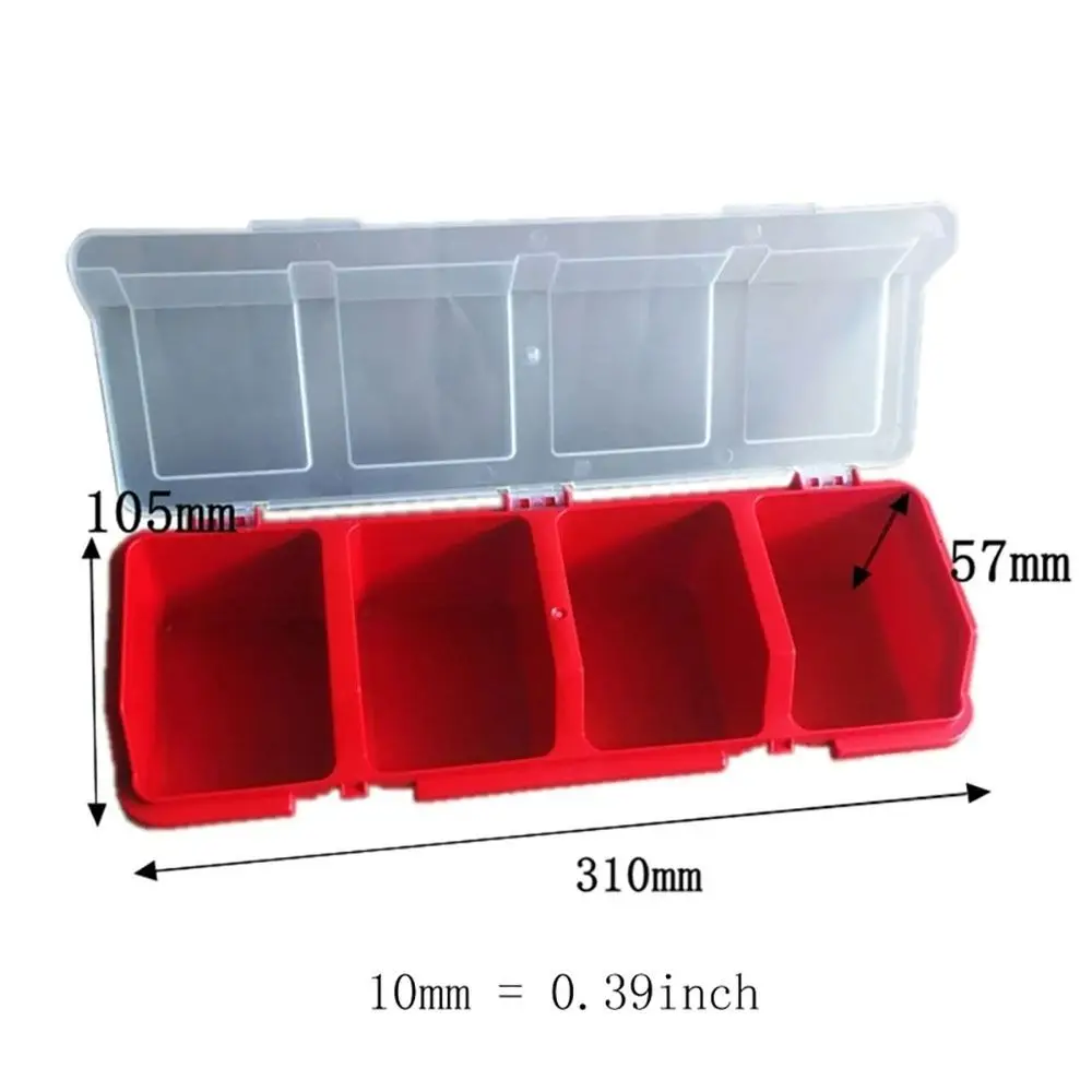 1Pcs Durable 4 Compartments Parts Storage Box Blue Red Display Screw Organizer Box with Lid Plastic Tool Part Container Bin