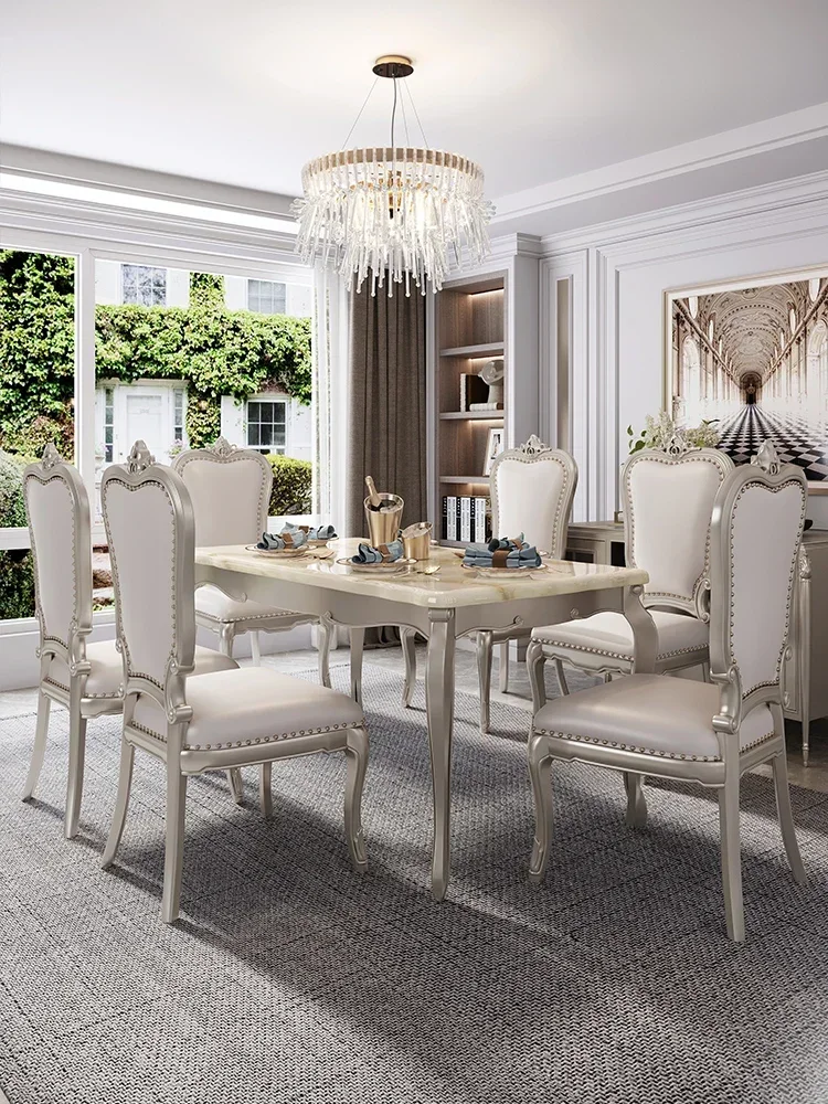 American light luxury marble dining table and chair combination European solid wood rectangular dining table simple household di