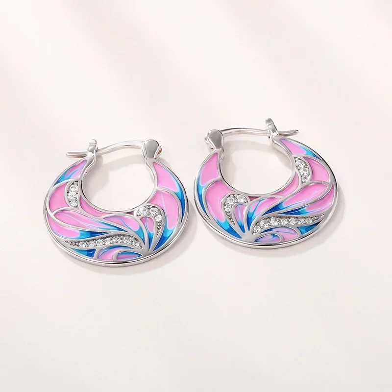 

Creative Design Enamel Women's Handmade Earrings Inlaid with Shiny Colorful Painting Hoop Latest Personalized Jewelry