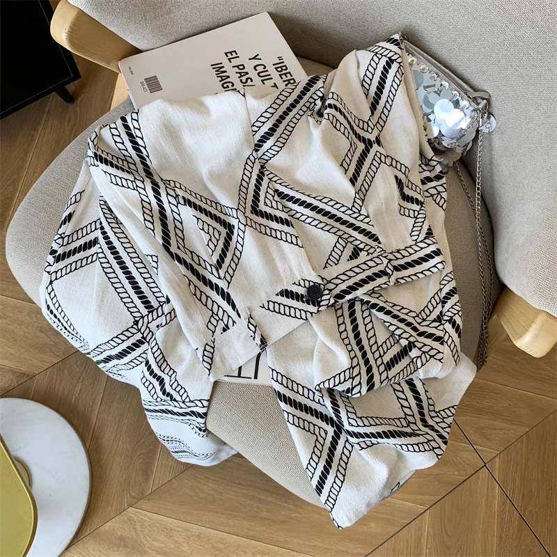 Nieuwe Retro Katoen Linnen Wijde Pijpen Broek Voor Vrouwen Zomer Mode Gestreepte Print Hoge Taille Losse Lange Broek Casual Veelzijdige Broek