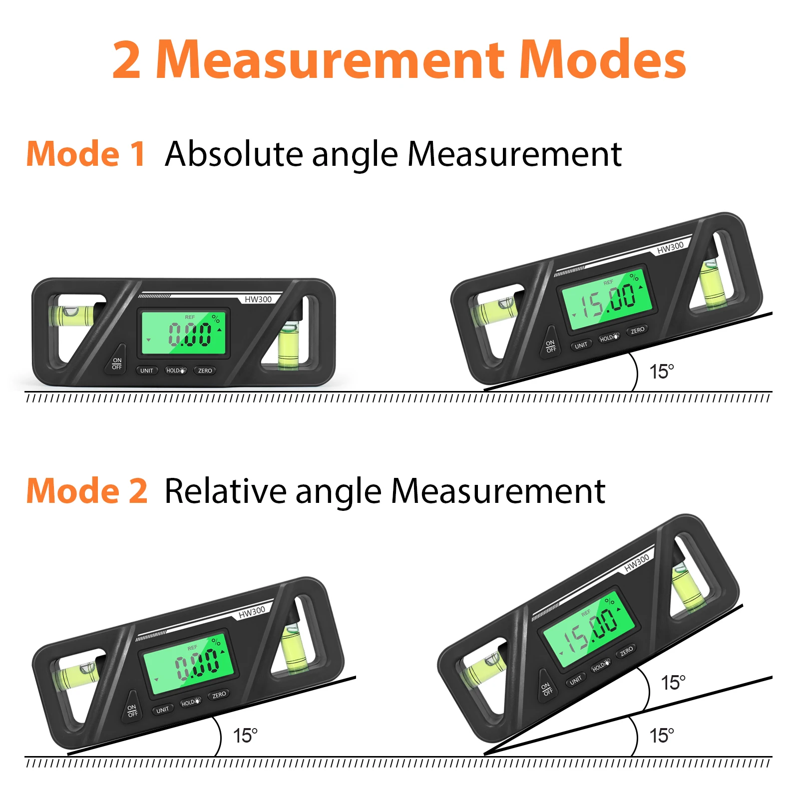 HW300 Inclinometer LCD Display Digital Protractor Level Meter Angle Measuring Inclinometer 90°Level Neodymium Magnetic Base