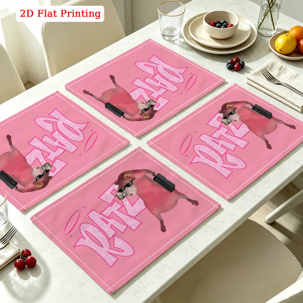 2Pcs Pink Graffiti Style Placemat Table Mat For Dining Kitchen Home Decor Food Protection 30X40Cm