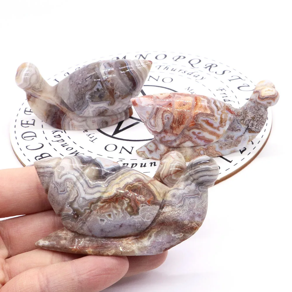 

3" Snails Statue Carved Gemstone Healing Quartz Escargots Figurine Home Decor,Reiki Crystal Mexico Crazy Lace Agate Animal Gift