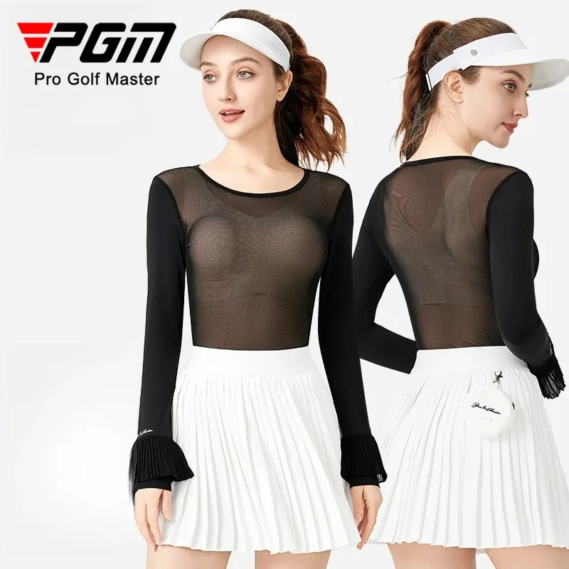 

PGM Golf женская летняя солнцезащитная спортивная базовая рубашка из ледяного шелка, дышащий топ с длинными рукавами YF787