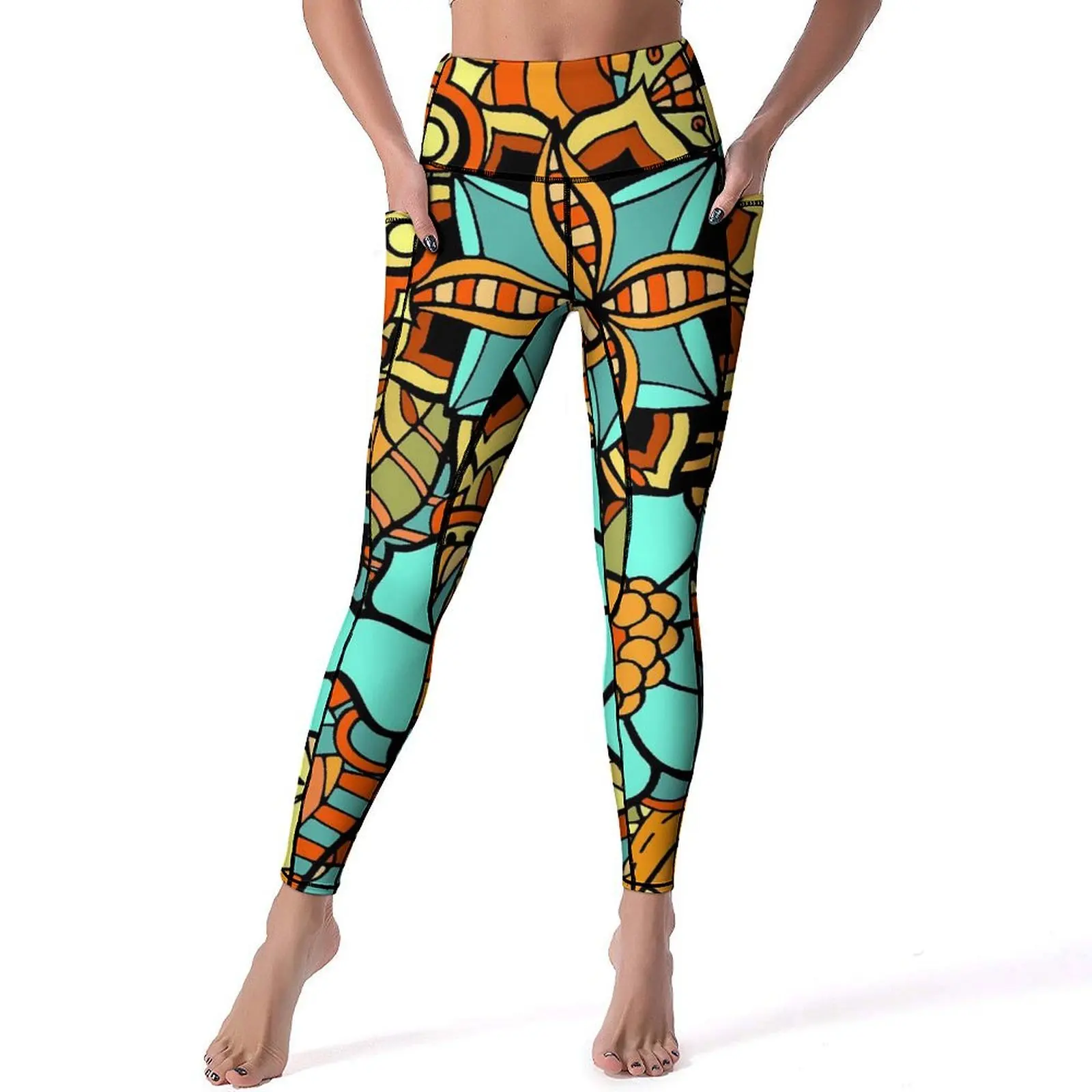 

Vintage Ethnic Yoga Pants Women Colorful Flower Print Leggings High Waist Sexy Yoga Legging Stretch Design Workout Sports Tights