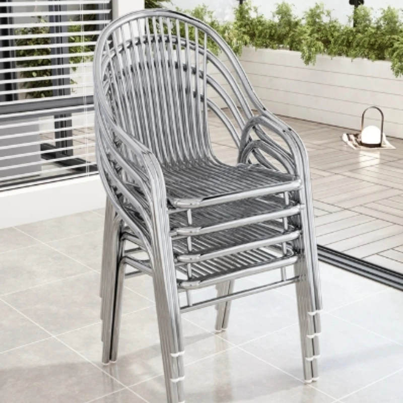 Heavy Duty Outdoor Dining Chair 304 Stainless Steel Patio Seat with Cushion Modern Metal Lounge